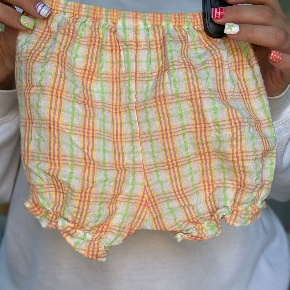 2000s Plaid Baby Two Piece Outfit in Orange and Green